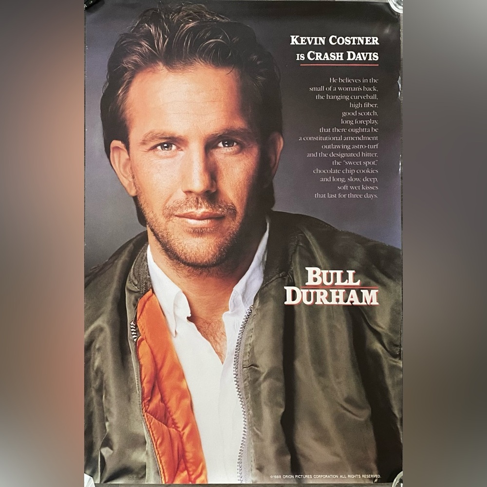 KEVIN COSTNER 1988 Crash Davis BULL DURHAM original Poster - official studio